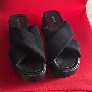 Forever 21 Black Cross-Strap Platform Mules